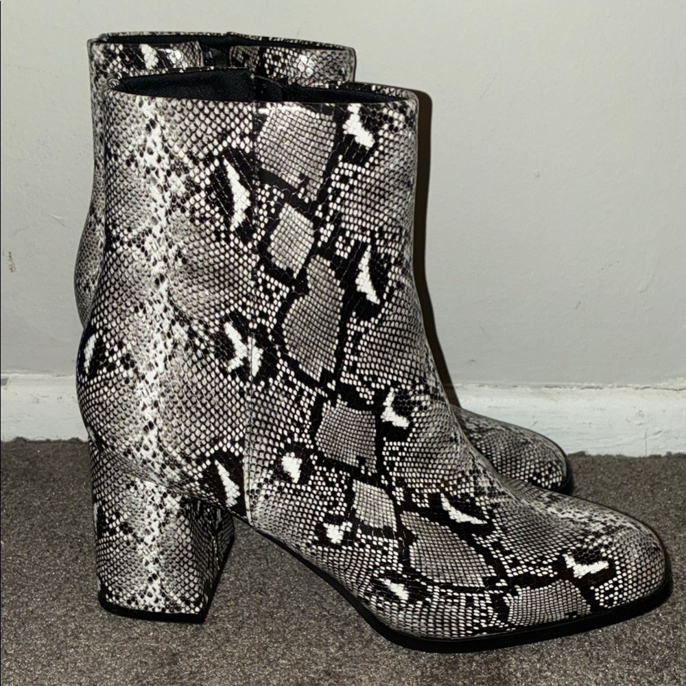 Madden Girl Snakeskin Ankle Boots - Black and White